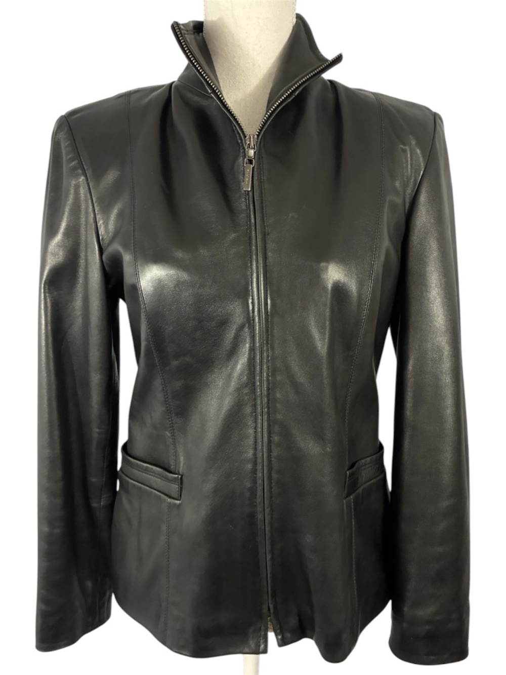 Buttery Leather Jacket 4 USA Straight Zip Black Smooth POCKETS Sleek Moto Edgy